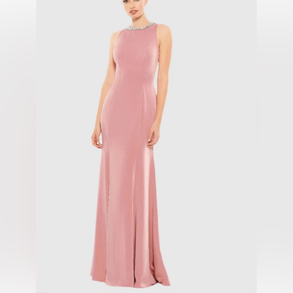 Mac Duggal Ieena Pink Embellished Neck Trumpet Gown